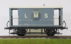 LMS standard 20T brake van, LMS grey, sprung wheels, 10mm scale, condition good