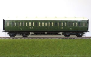 Rake of nine Highland Railway passenger & goods vehicles, HR green, 10mm scale, wooden cases